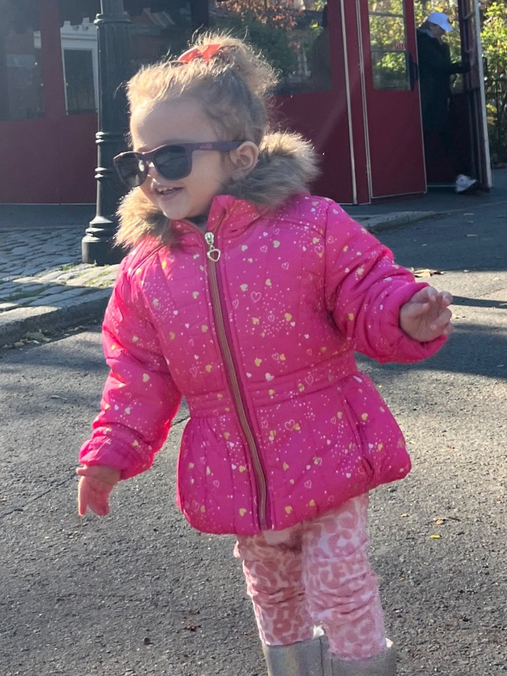 Girls' Pink Puffer Jacket with Faux Fur Hood